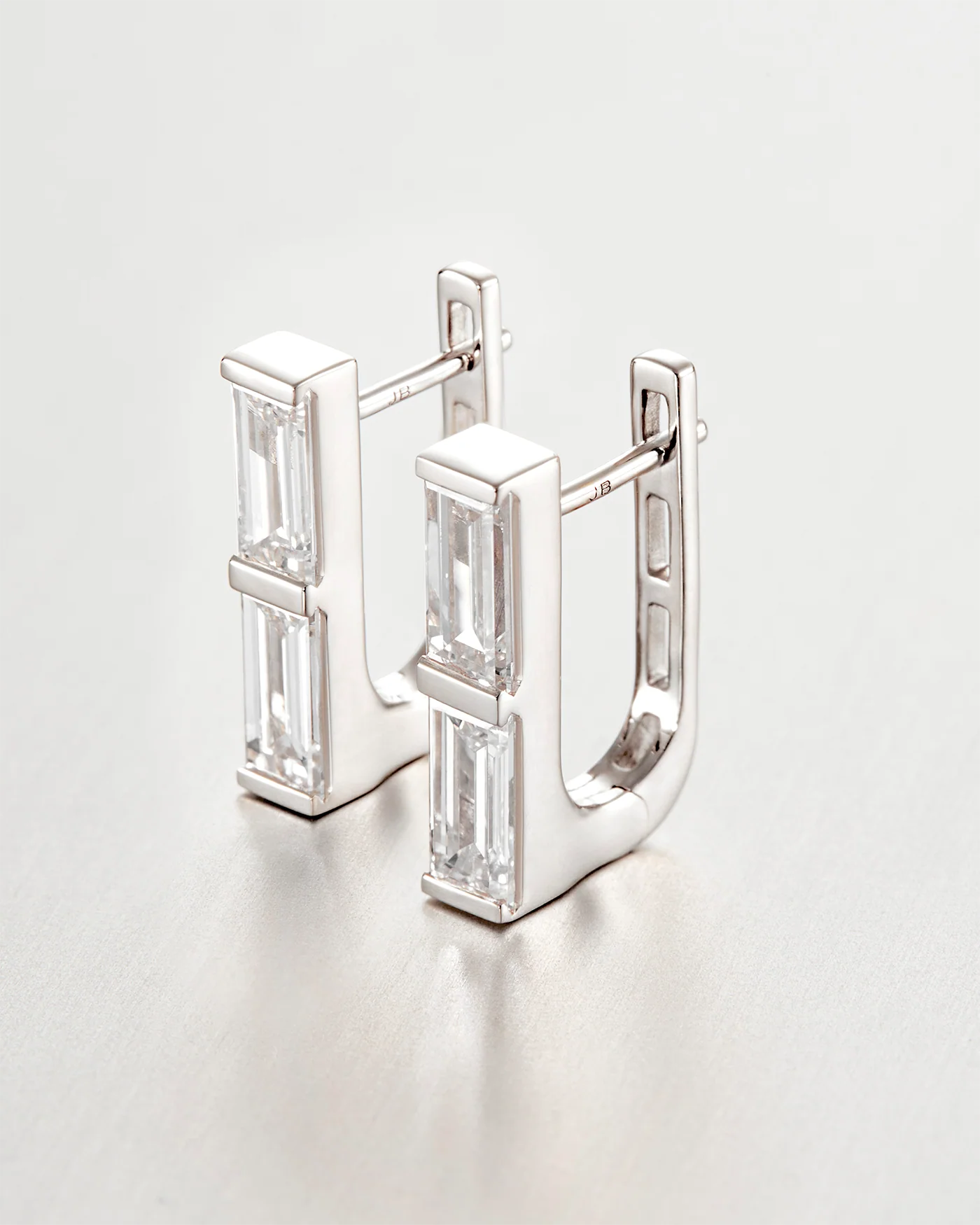 10K White Gold Lab Grown Diamond Stacked Baguette Huggie Earrings - 1.60 CTW