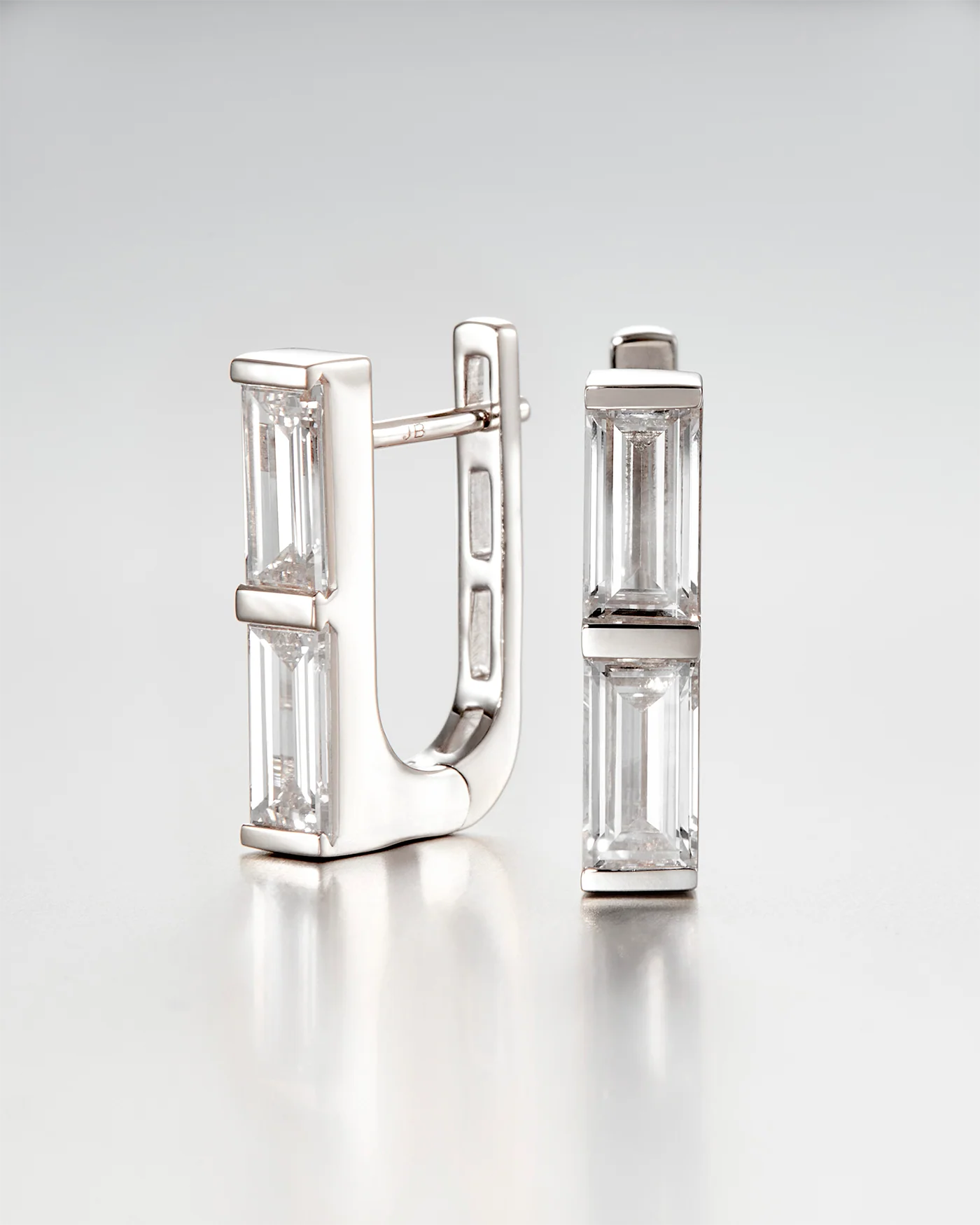10K White Gold Lab Grown Diamond Stacked Baguette Huggie Earrings - 1.60 CTW - Image 3