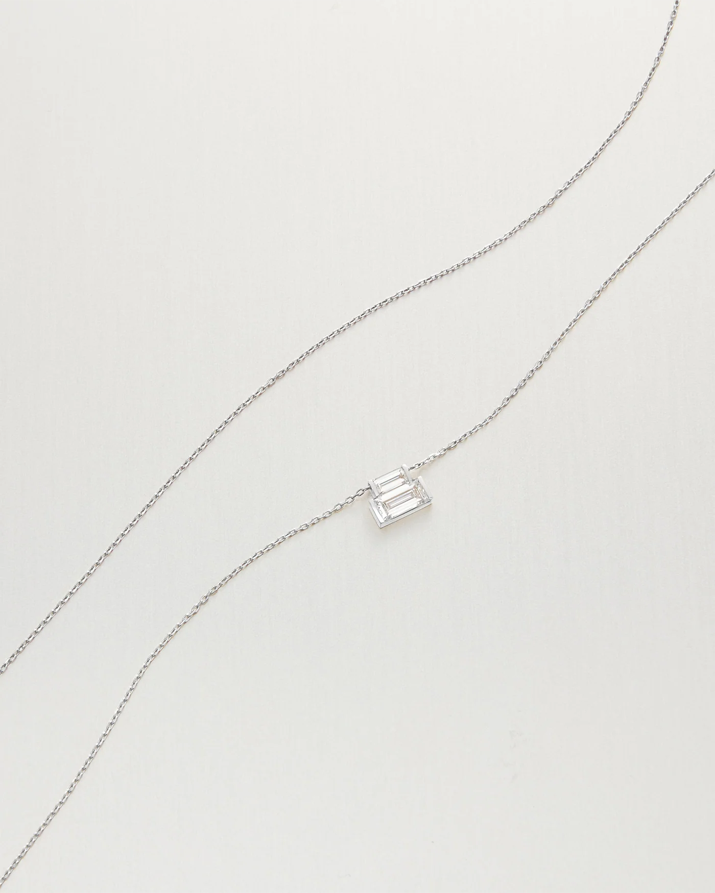 10K White Gold Lab Grown Diamond Stacked Baguette Necklace - 0.50 CTW