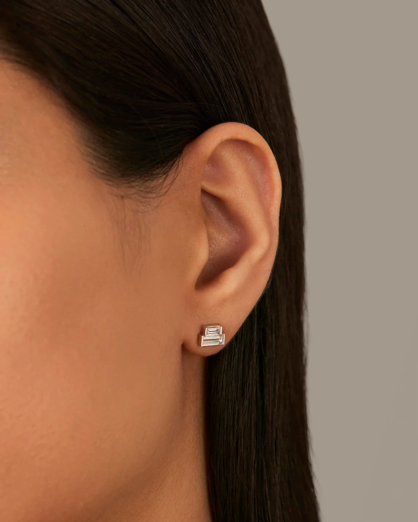 10K White Gold Lab Grown Diamond Stacked Baguette Studs - 1.0 CTW - Image 2