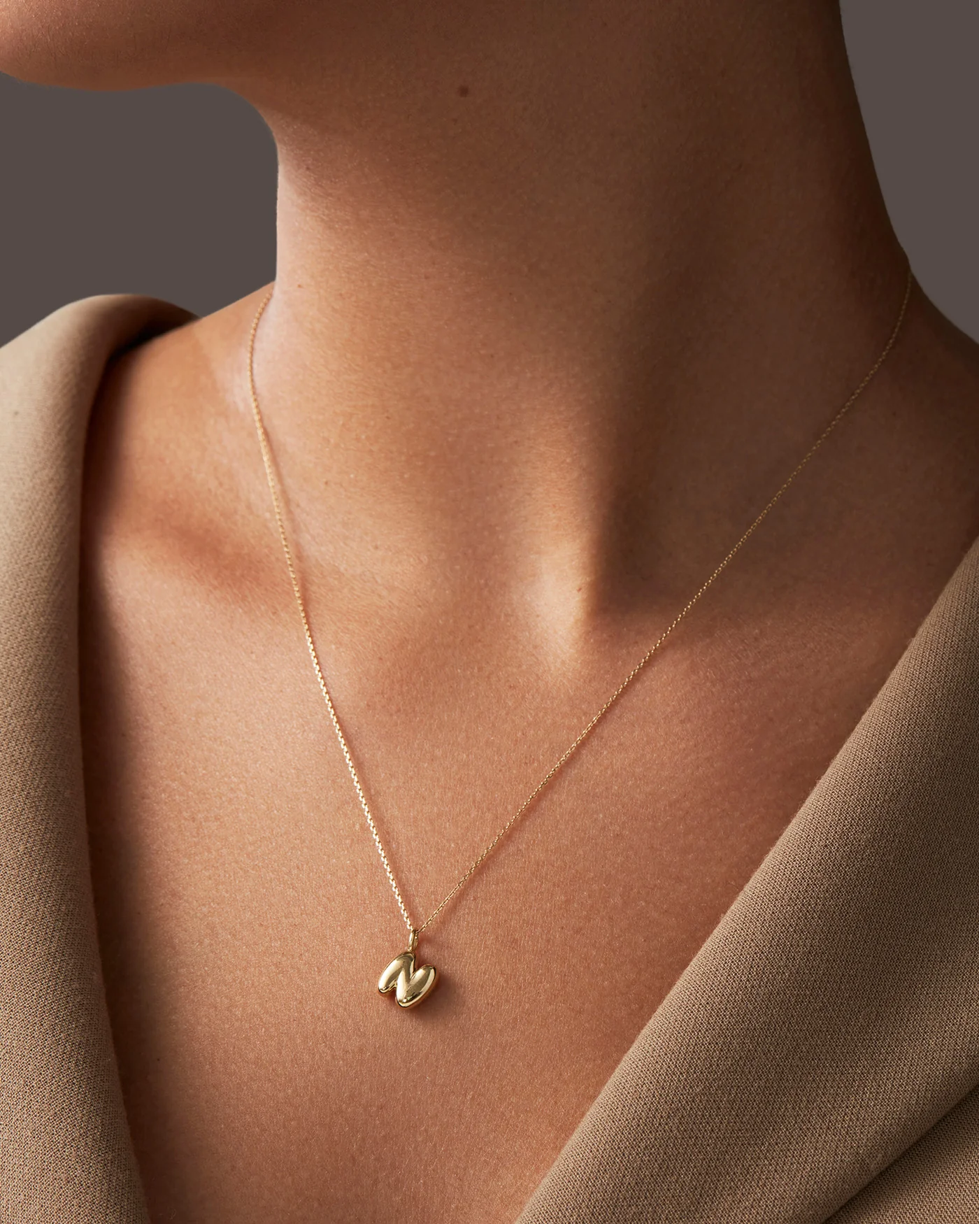 14K Gold Bubble Letter Necklace - N - Image 2