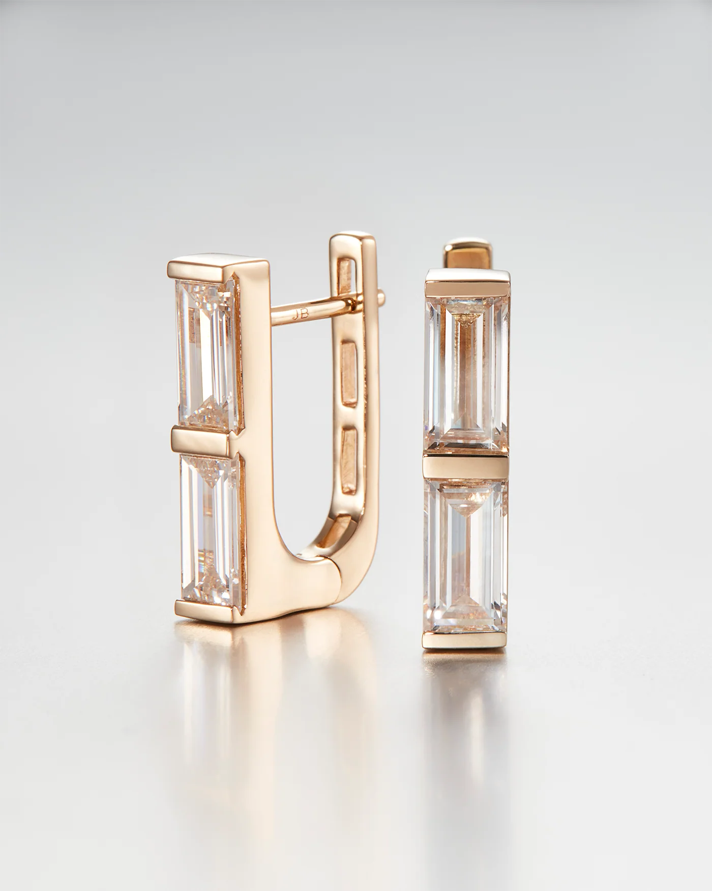 14K Gold Lab Grown Diamond Stacked Baguette Huggie Earrings - 1.60 CTW