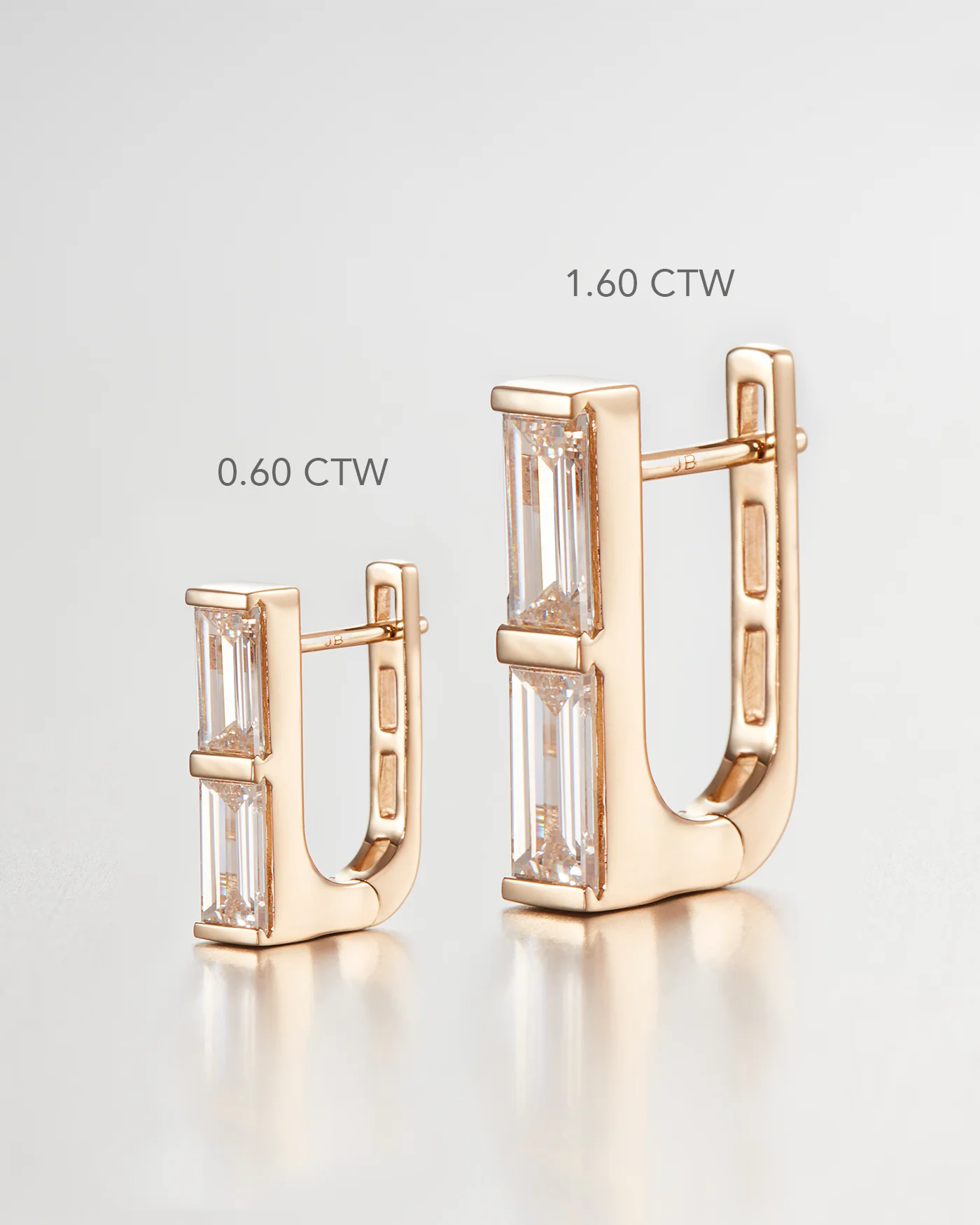 14K Gold Lab Grown Diamond Stacked Baguette Huggie Earrings - 0.60 CTW - Image 4