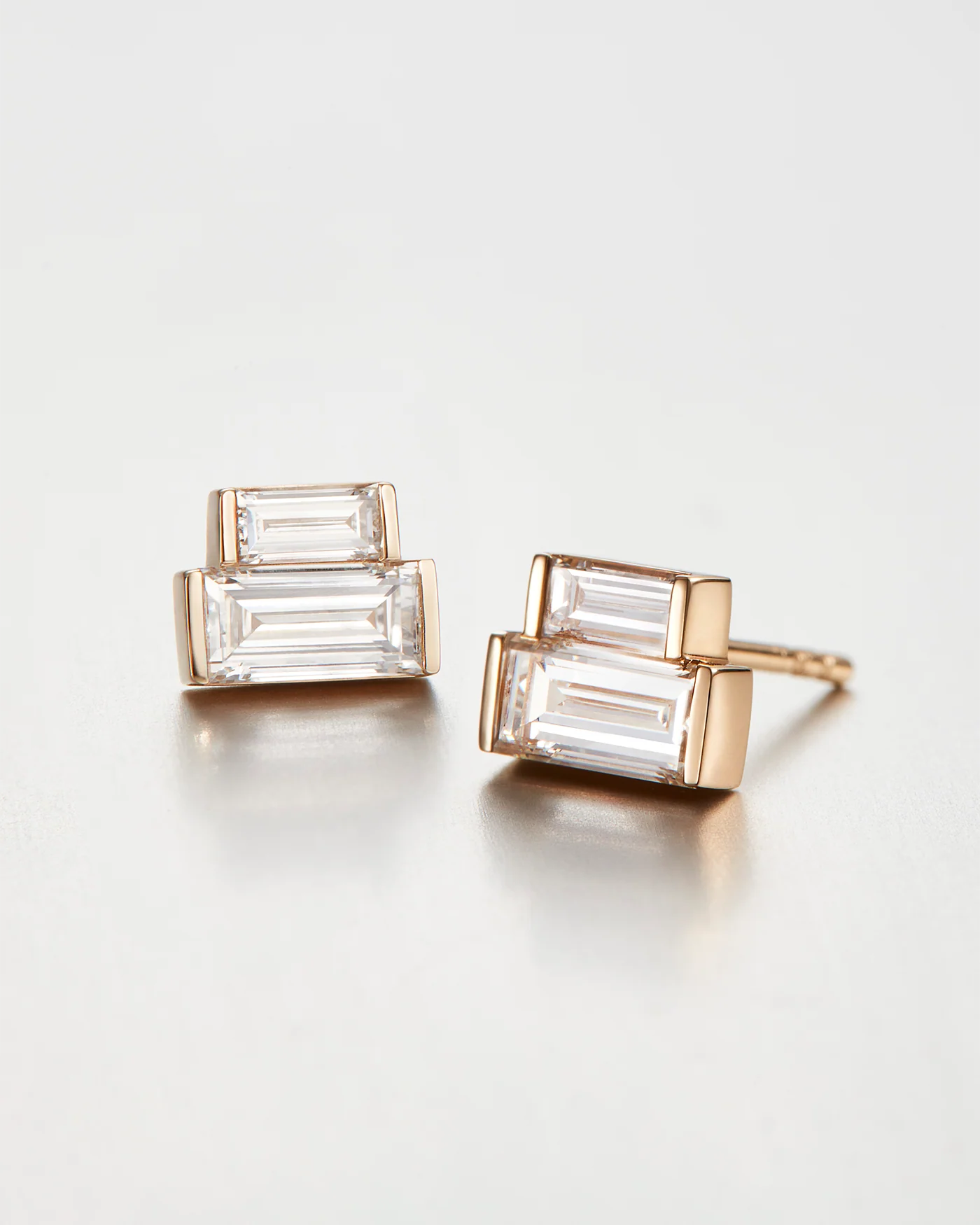 14K Gold Lab Grown Diamond Stacked Baguette Studs - 1.0 CTW