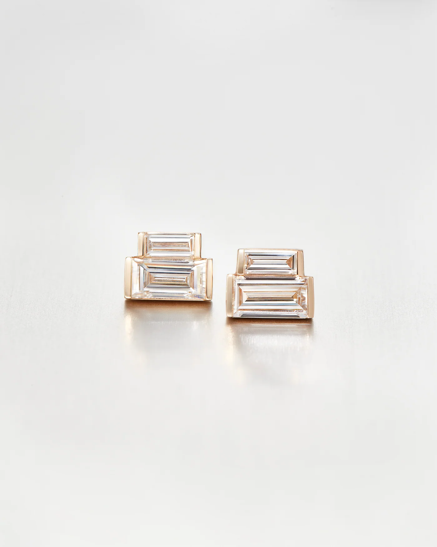 14K Gold Lab Grown Diamond Stacked Baguette Studs - 0.70 CTW