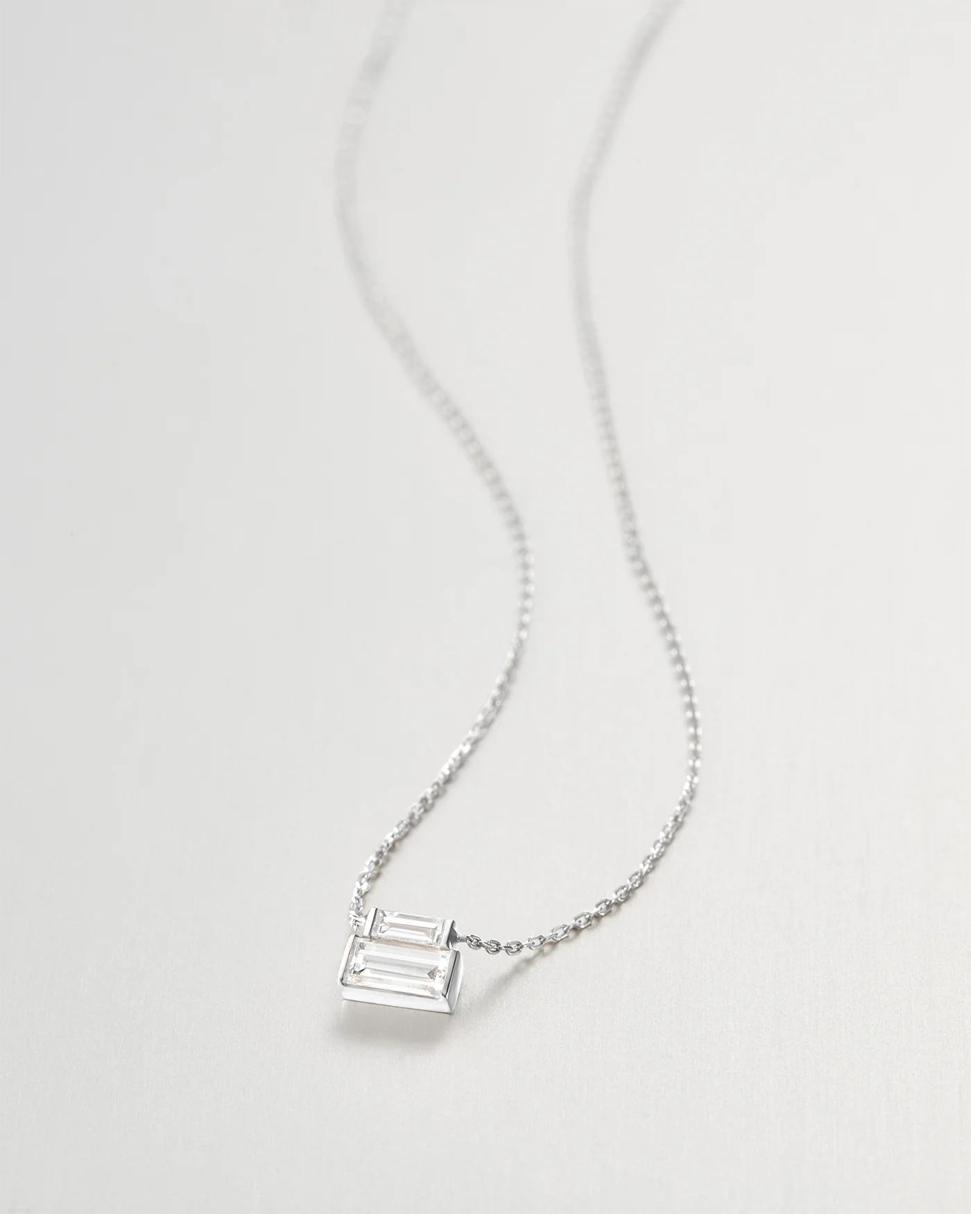 14K White Gold Lab Grown Diamond Stacked Baguette Necklace - 0.30 CTW