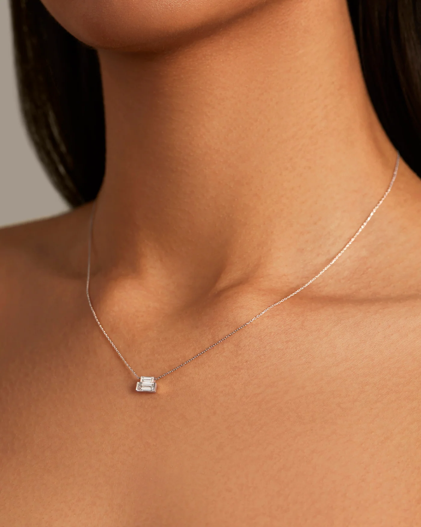 14K White Gold Lab Grown Diamond Stacked Baguette Necklace - 0.30 CTW - Image 2