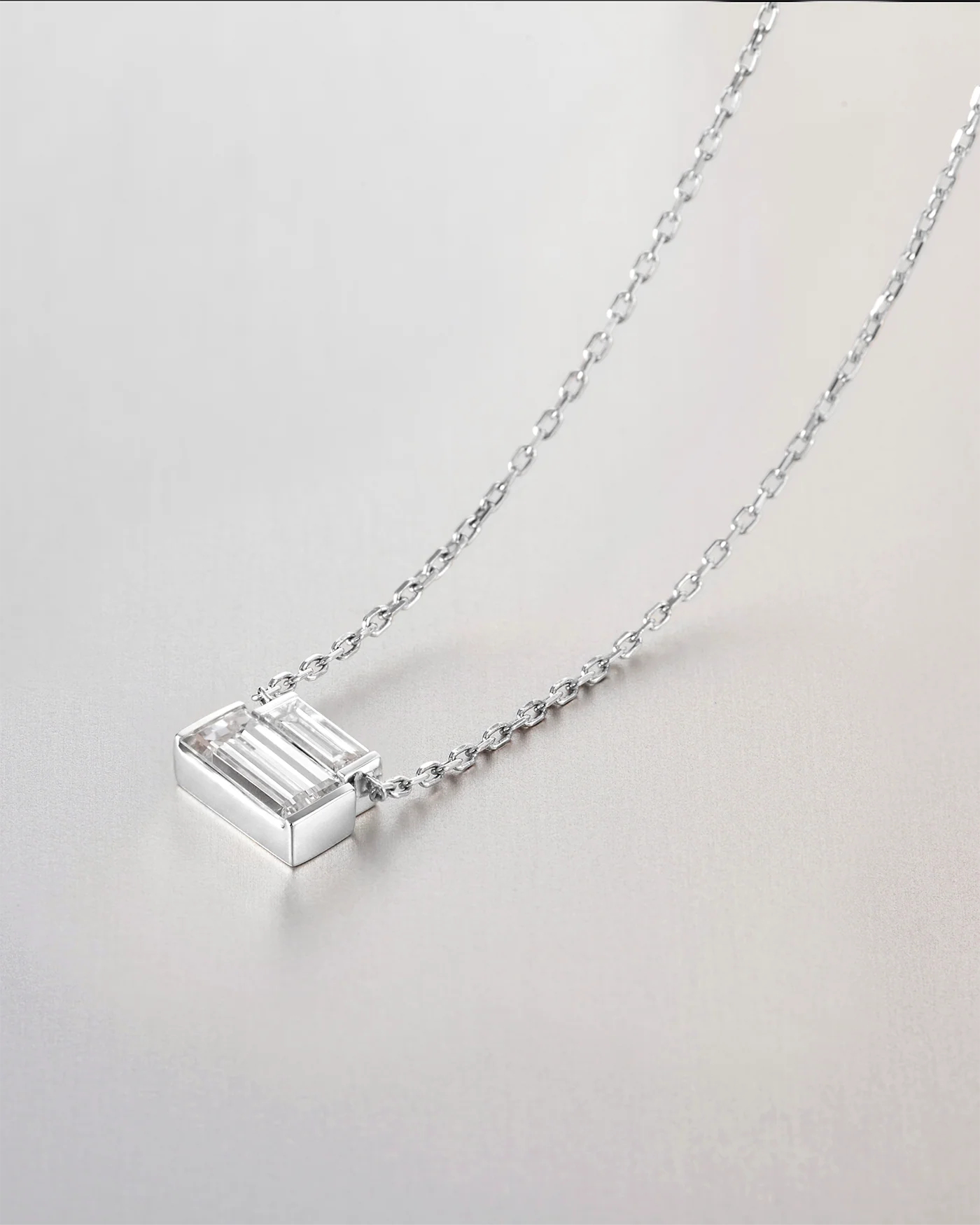 14K White Gold Lab Grown Diamond Stacked Baguette Necklace - 0.30 CTW - Image 3