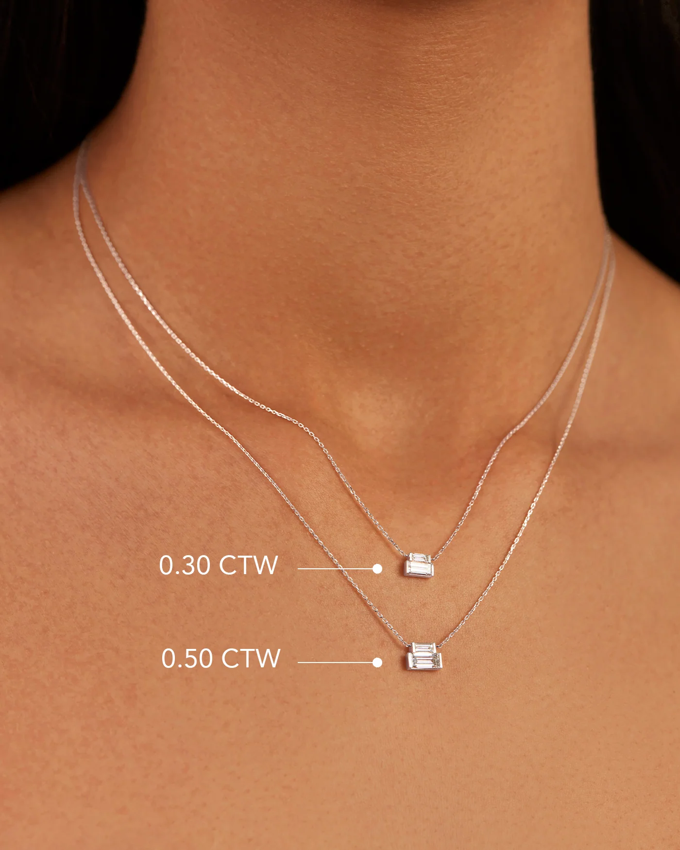 14K White Gold Lab Grown Diamond Stacked Baguette Necklace - 0.30 CTW - Image 6