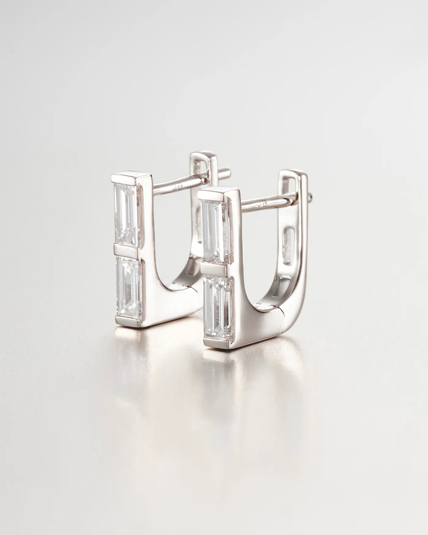 14K White Gold Lab Grown Diamond Stacked Baguette Huggie Earrings - 0.60 CTW