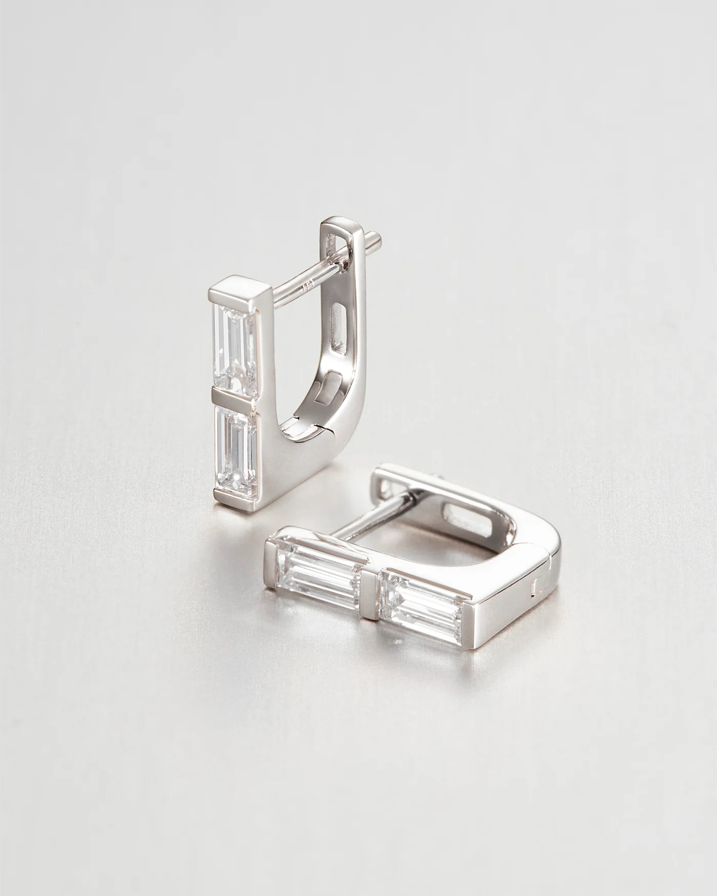 14K White Gold Lab Grown Diamond Stacked Baguette Huggie Earrings - 0.60 CTW - Image 3