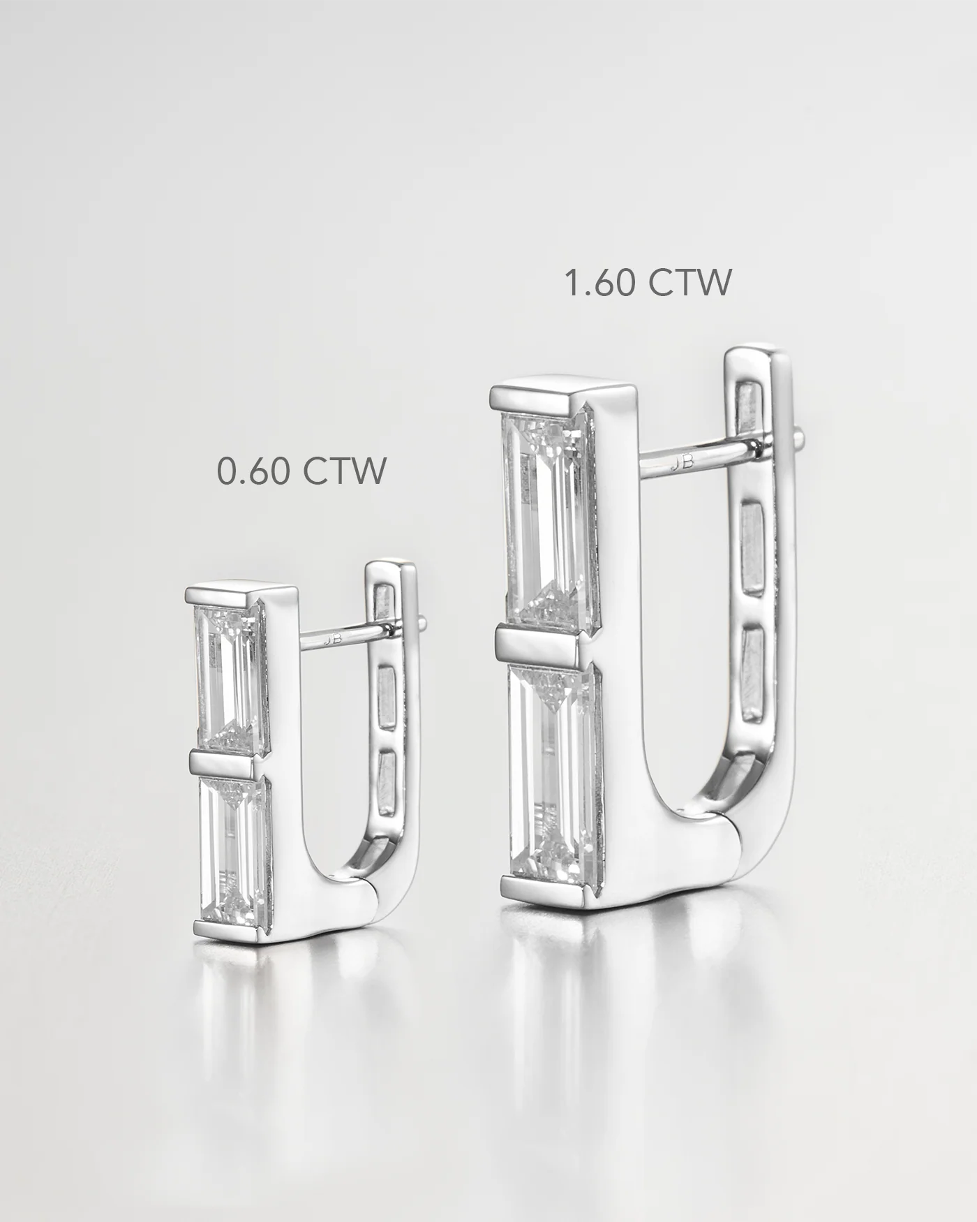 14K White Gold Lab Grown Diamond Stacked Baguette Huggie Earrings - 0.60 CTW - Image 4