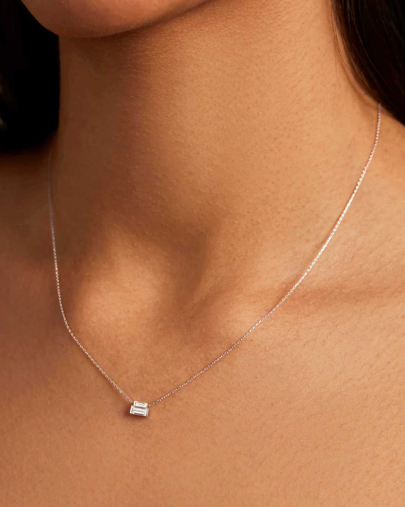 14K White Gold Lab Grown Diamond Stacked Baguette Necklace - 0.50 CTW - Image 2